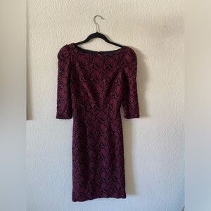Alice + Olivia - Burgundy & Black Lace Sheath Dress
